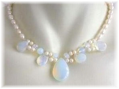 Blue Fire Opal & Freshwater Pearl Necklace