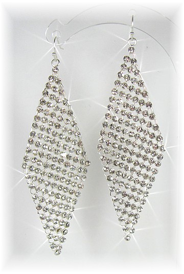 Deco Diamond Drop Earrings Silver