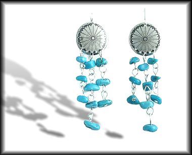 Turquoise Nuggets and Shield Earrings