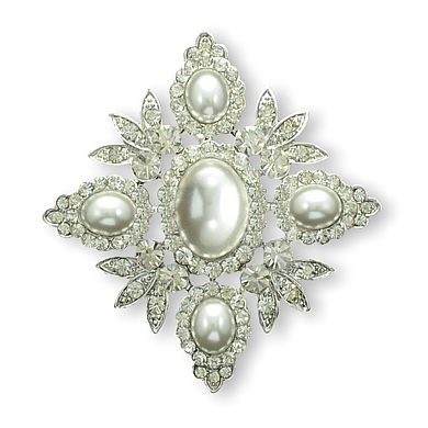 White Pearl Diamond Brooch/Sash Pin