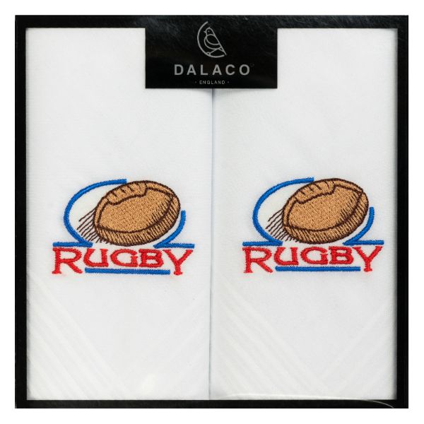 Rugby Embroidered White Cotton Handkerchief