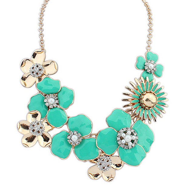 Aqua Lotus Flowers Necklace