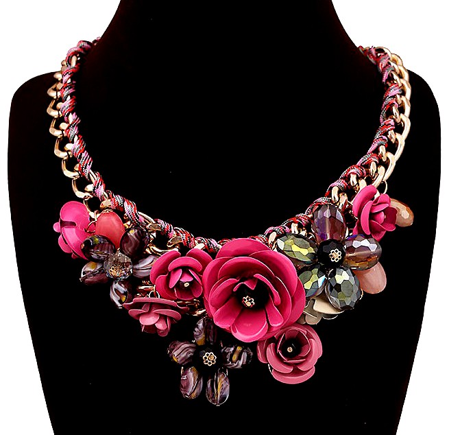 Fuschia Crystal Rose Necklace