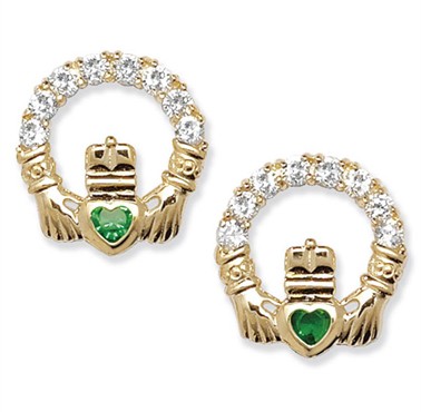 Green Claddagh Earrings