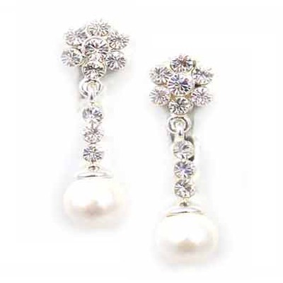 Pearl Flowerdrop Clip Earrings