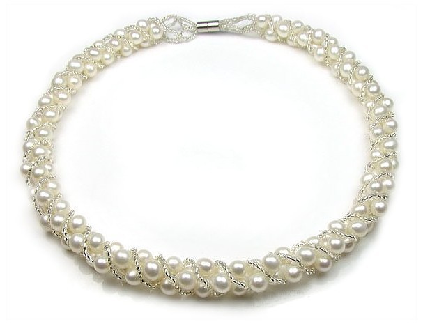 Pearl & Crystal Twister  Necklace